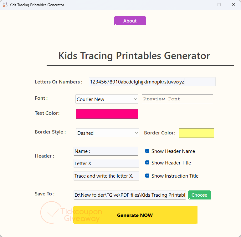 kids tracing printables generator main screenshot free Kids Tracing Printables Generator