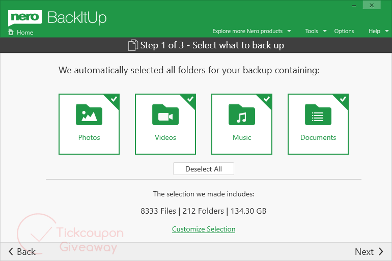 Select Folders Nero BackItUp
