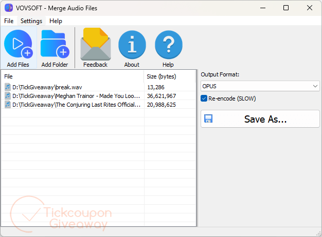 Vovsoft Merge Audio Files 