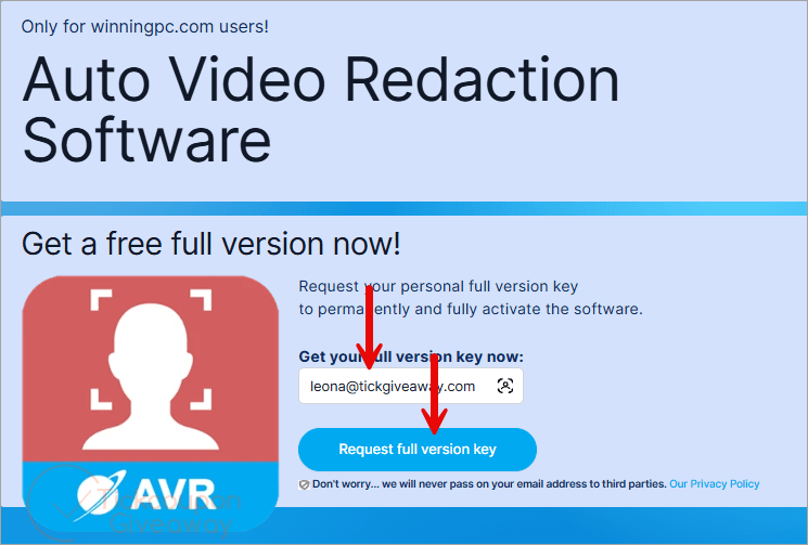 auto video redaction software giveaway page