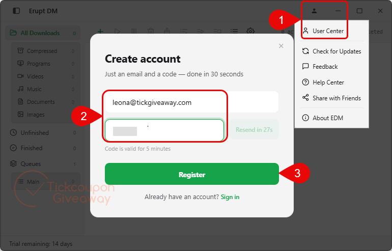 create erupt dm account create erupt dm account