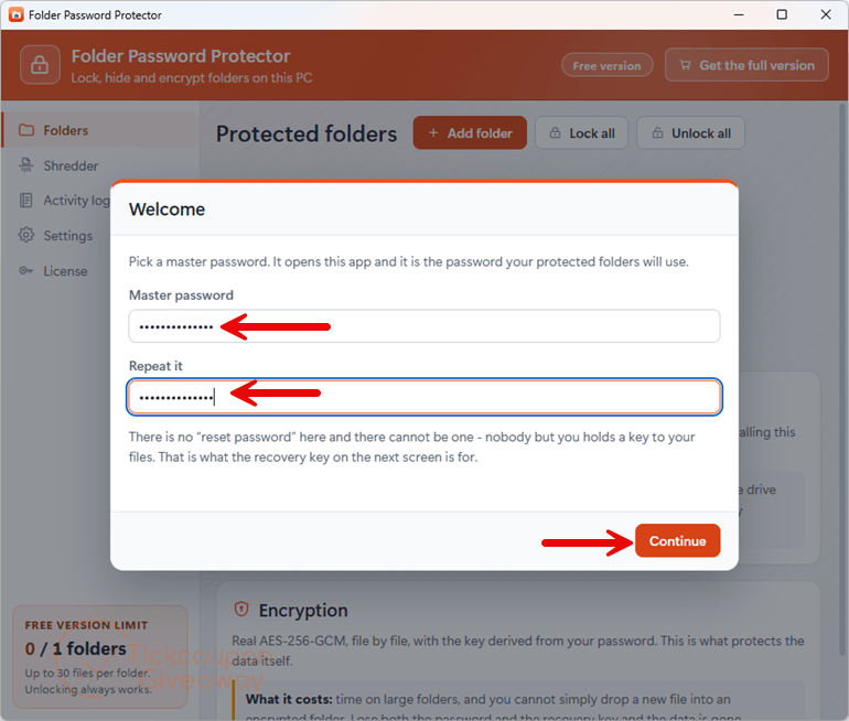 folder warden master password