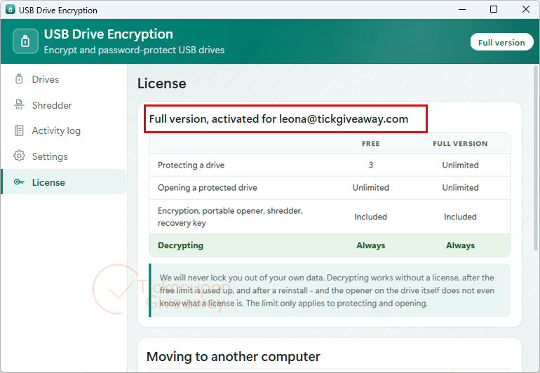 get usb warden license free