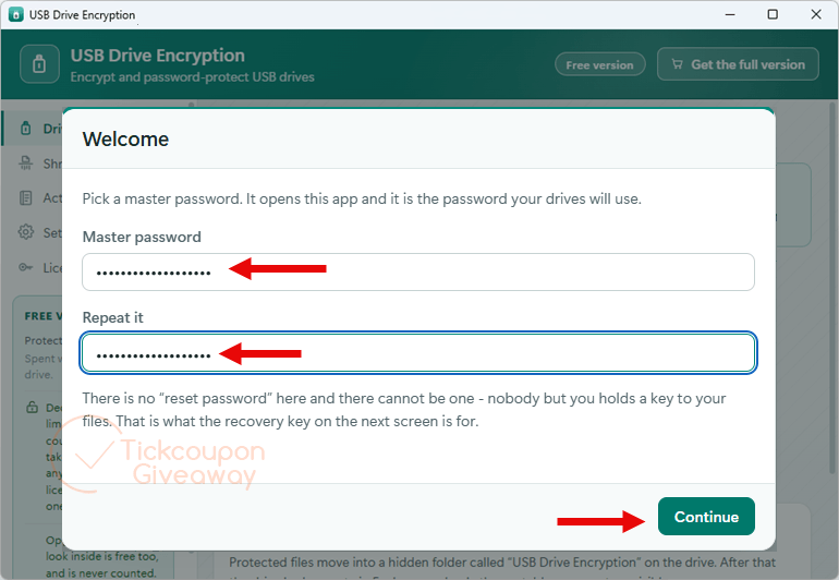 set usb warden license master password